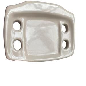 Vintage Porcelain Toothbrush Holder Wall Mount Bathroom 4 Slot Taupe Beige READ